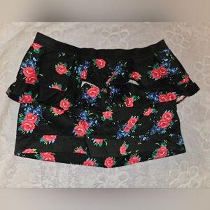 Material Girl Black Mini Skirt with Red and Blue Floral Pattern